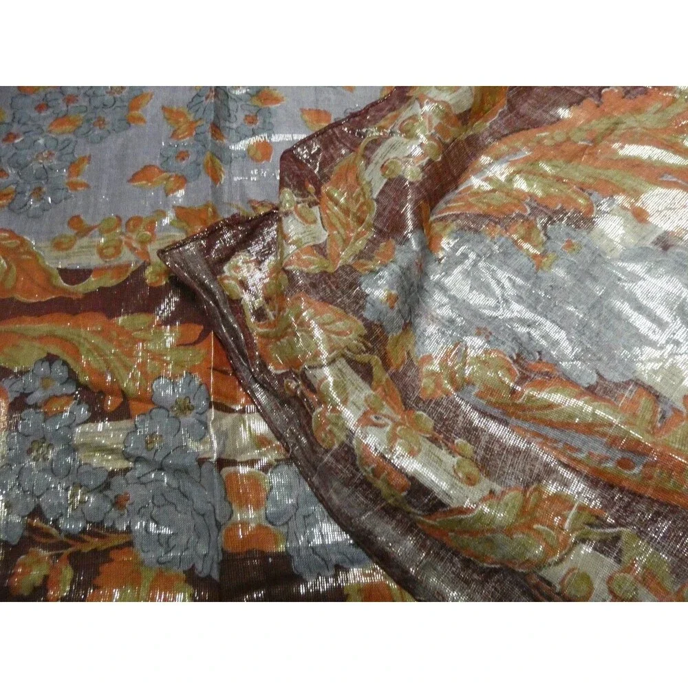 VTG Oscar de la Renta Accessory St Metallic Woven Floral Scarf Multicolor 44